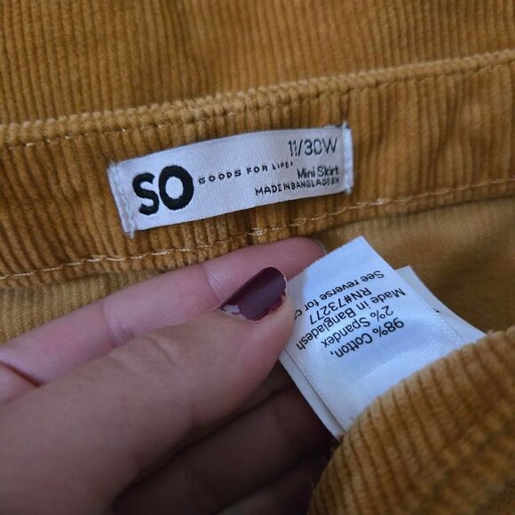 Women's SO Muted Yellow Cord Texture Corset Waist Mini Pencil Skirt 11 - Picture 5 of 6